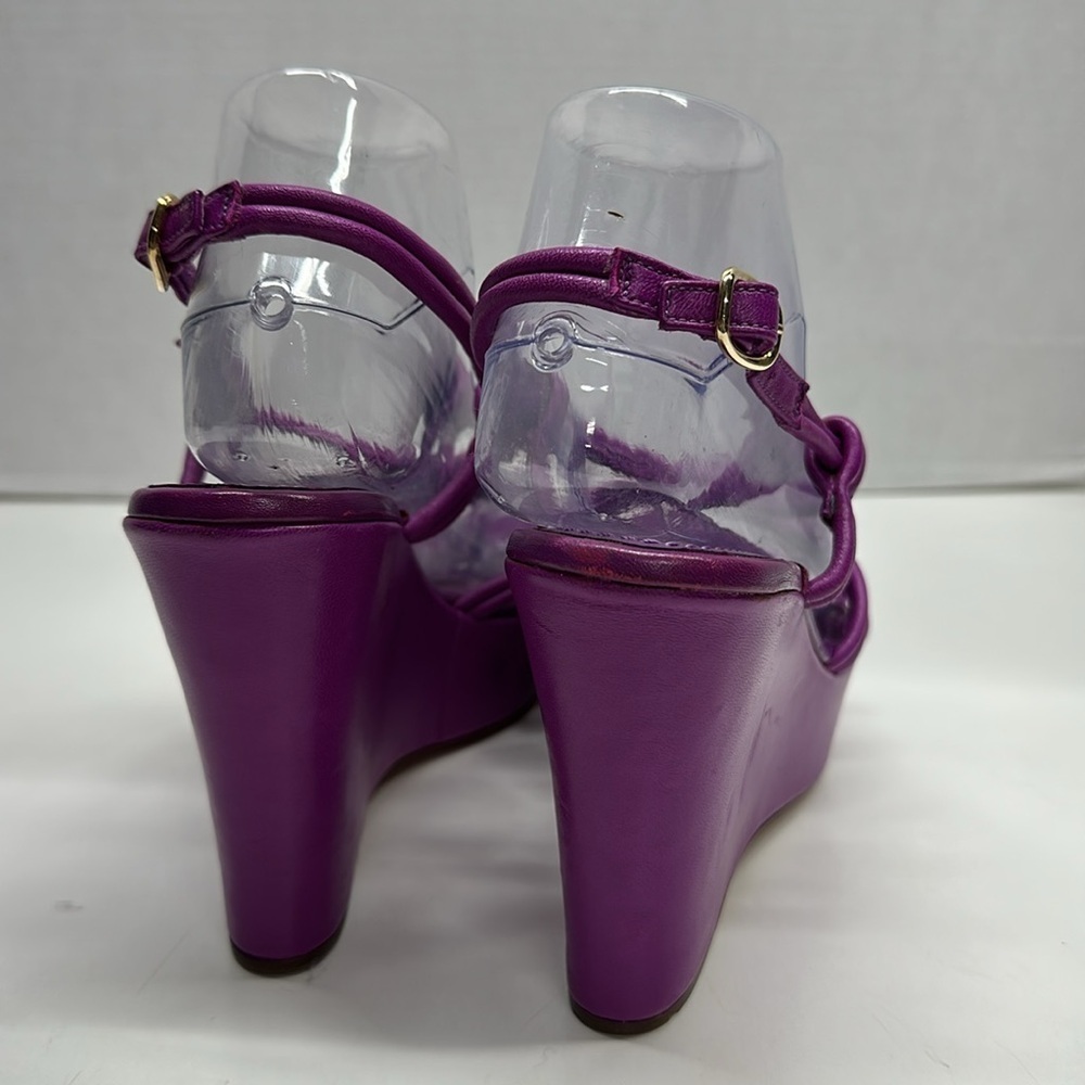 Ralph Lauren Collection Italy Amberley High Heel Platform Wedge Leather Purple 9 - Picture 3 of 9